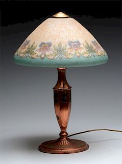 Lamp with Reverse on Glass Shade.