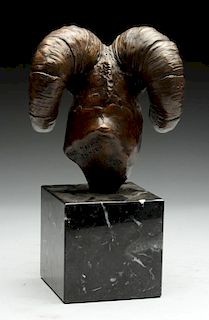 Figural Bronze Ram Head.