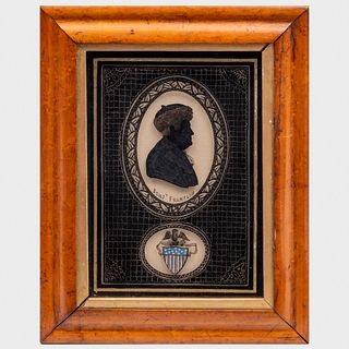 Reverse Painted Glass Silhouette of Benjamin Franklin
