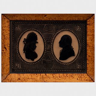 Reverse Painted Glass Silhouette of George and Martha Washington