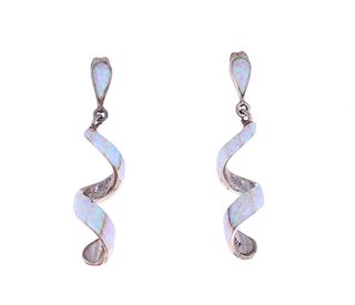 Navajo Sterling Silver White Fire Opal Earrings