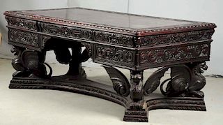 Large American Mahogany Carved Desk.