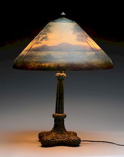 Jefferson Lamp with Reverse on Glass Shade.
