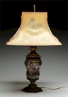 Oriental Style Porcelain Lamp with Linen Shade.