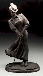 Bronze Female Golfer Statue.