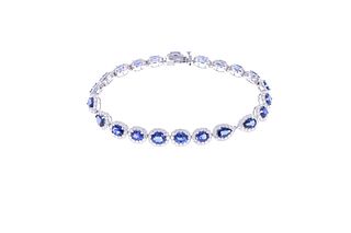 Bright Blue Sapphire Diamond & 14k Gold Bracelet