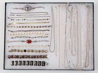 Lot Of Assorted Silver Necklaces and Bracelets.