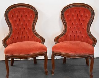 2 VICTORIAN WALNUT LADIES SPOON-BACK PARLOR CHAIRS