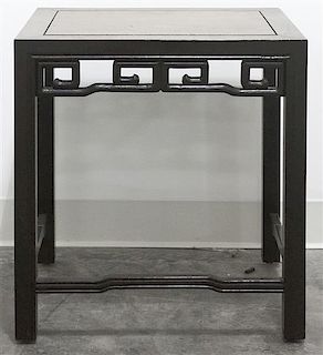 A Modern Chinese Wood Side Table. Height 20 x width 19 x depth 15 1/4 inches.