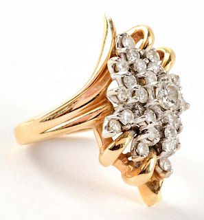 14kt Yellow Gold & Diamond Cluster Cocktail Ring.