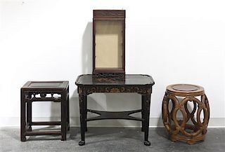 A Collection of Chinese Wood Furniture, Height of largest 21 1/2 x width 27 1/2 x depth 17 1/4 inches.