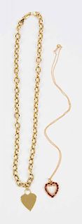 Lot Of 2: 14K Yellow Gold Heart Necklaces.