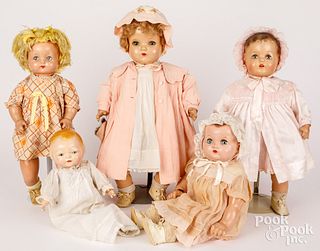 Five composition baby dolls