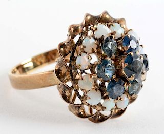 14K Cluster Ring with Opals & Sapphires.