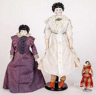 Three German molded hair doll