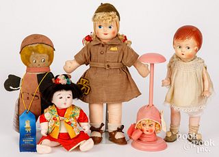 Four miscellaneous dolls and related