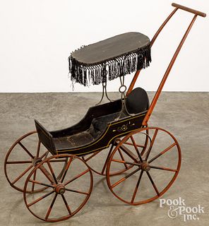 Early stenciled wood doll carriage