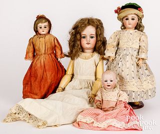 Four German bisque head dolls