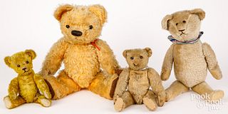 Four teddy bears, early to mid-20th c.