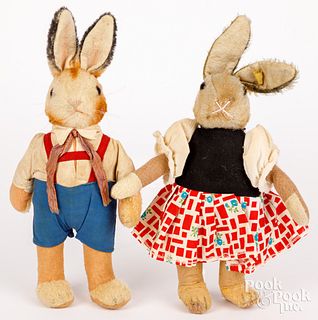 Two Steiff dressed rabbits