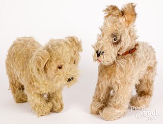 Two vintage mohair plush dogs