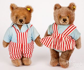 Pair of Steiff dressed mohair teddy bears