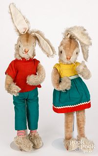 Two Schuco dressed plush rabbits