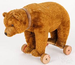 Steiff mohair bear pull toy