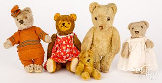 Five small mohair teddy bears