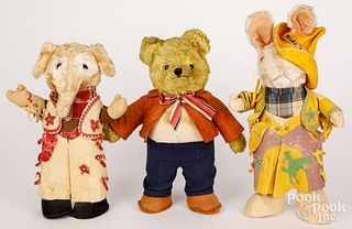 Three vintage dressed plush animals
