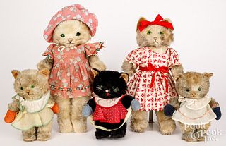 Five dressed plush cats