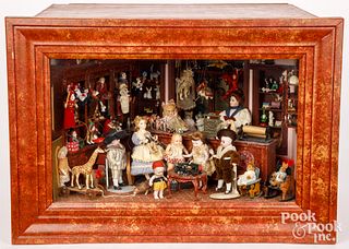 Contemporary dollhouse toy and doll shop diorama
