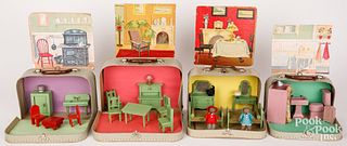 Four Spanish suitcase dollhouse rooms