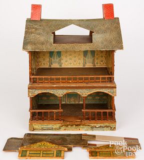 Paper lithograph over wood dollhouse