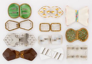 ANTIQUE / VINTAGE CZECHOSLOVAKIAN, AND POSSIBLY OTHER, ART DECO GLASS BELT OR DRESS BUCKLES, LOT OF 11