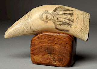 Lot of 2: Early Carved Ivory Whale Tooth W/ Stand.