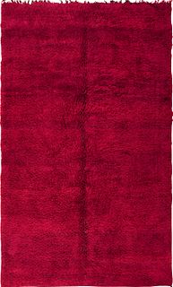 Vintage Shaggy Red Moroccan Berber Rug 11 ft x 6 ft 7 in (3.35 m x 2.01 m)