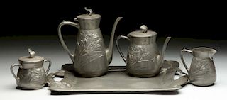 Pewter Art Nouveau Tea Set w/ Tray by Silberzinn.