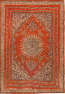 Antique Intricate Persian Isfahan Paisley Bird Design Shawl 5 ft 7 in x 3 ft 10 in (1.7 m x 1.17 m)