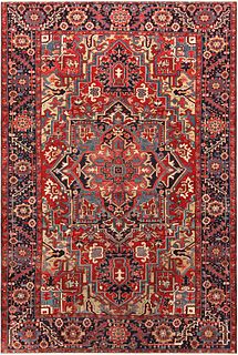 Antique Tribal Persian Traditional Heriz Medallion Rug 9 ft 9 in x 6 ft 6 in (2.97 m x 1.98 m)