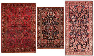 Set of 3 Antique Persian Sarouk Rugs 4 ft 2 in x 2 ft (1.27 m x 0.6 m)+3 ft 2 in x 2 ft (0.96 m x 0.6 m)+4 ft 10 in x 3 ft 4 in (1.47 m x 1.01 m)