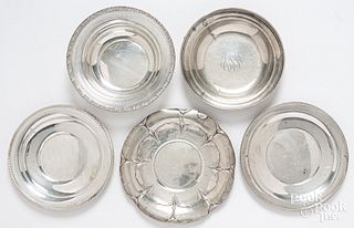 Five sterling silver serving plates and bowls