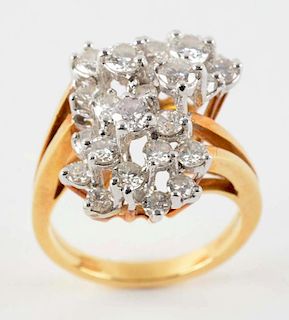Diamond Cluster 18K Yellow Gold Ring.