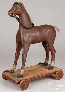 Carved and painted horse pull toy, ca. 1900