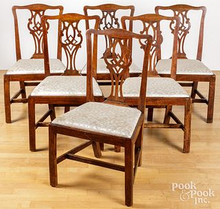 Six English fruitwood dining chairs, 18th c.