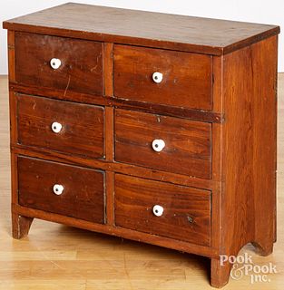 Diminutive pine six drawer chest, late 19th c.