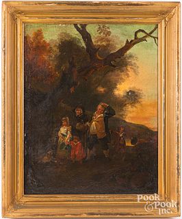 Continental oil on canvas landscape with family