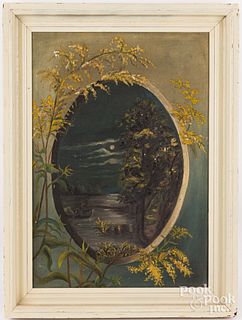 Oil on canvas moonlit landscape, late 19th c.