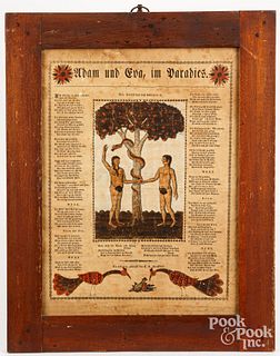Printed and hand colored Adam and Eve fraktur