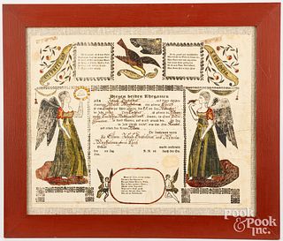 Printed and hand colored fraktur birth certificate